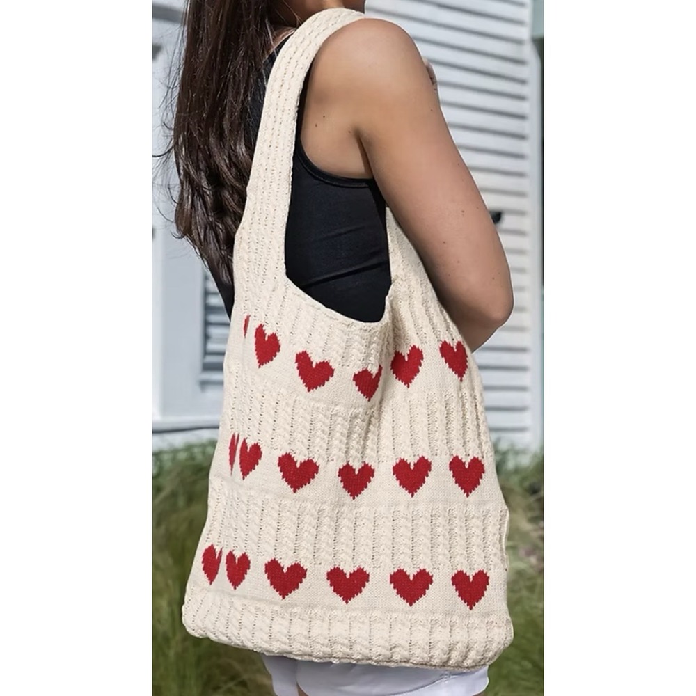 Crochet Tote Heart Shoulder Bag Y2K Hobo Knitting